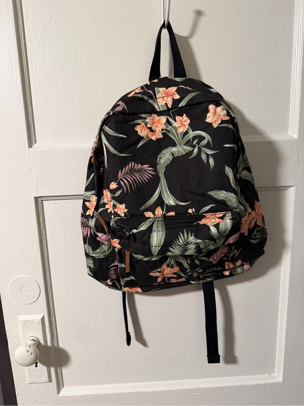 NWT Roxy Sugar Baby Island Escape Black Backpack Peach Tropical Floral Print